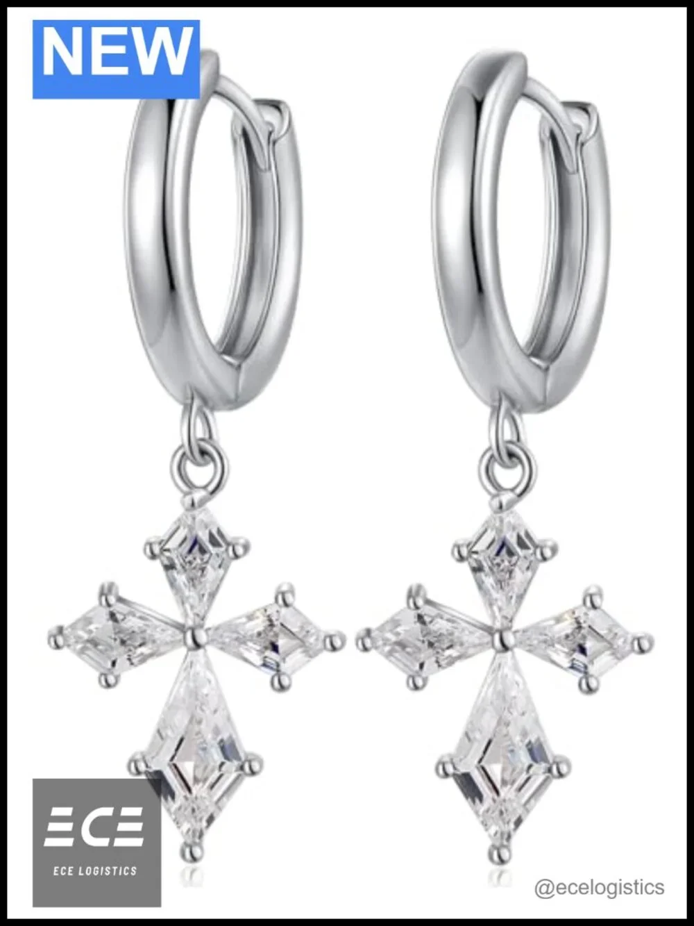 Sterling Silver Cross Dangle Earrings Hypoallergenic Nickel Free Hoop